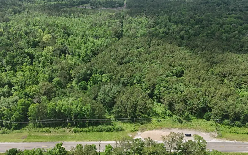 Paved road and cleared frontage approaching Tract 2 near Anahuac, Texas.